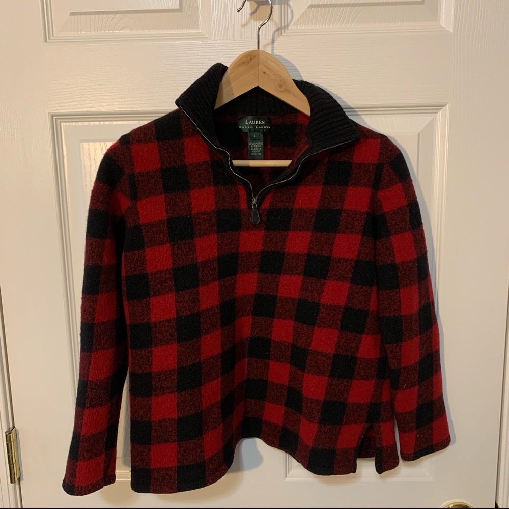 EUC Lauren Ralph Lauren Buffalo Plaid 1/4 zip Sweater